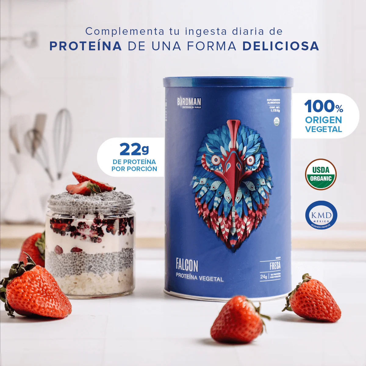 Falcon Protein: Proteína Vegana Orgánica en Polvo - Fresa 1.17 kg - Image 4