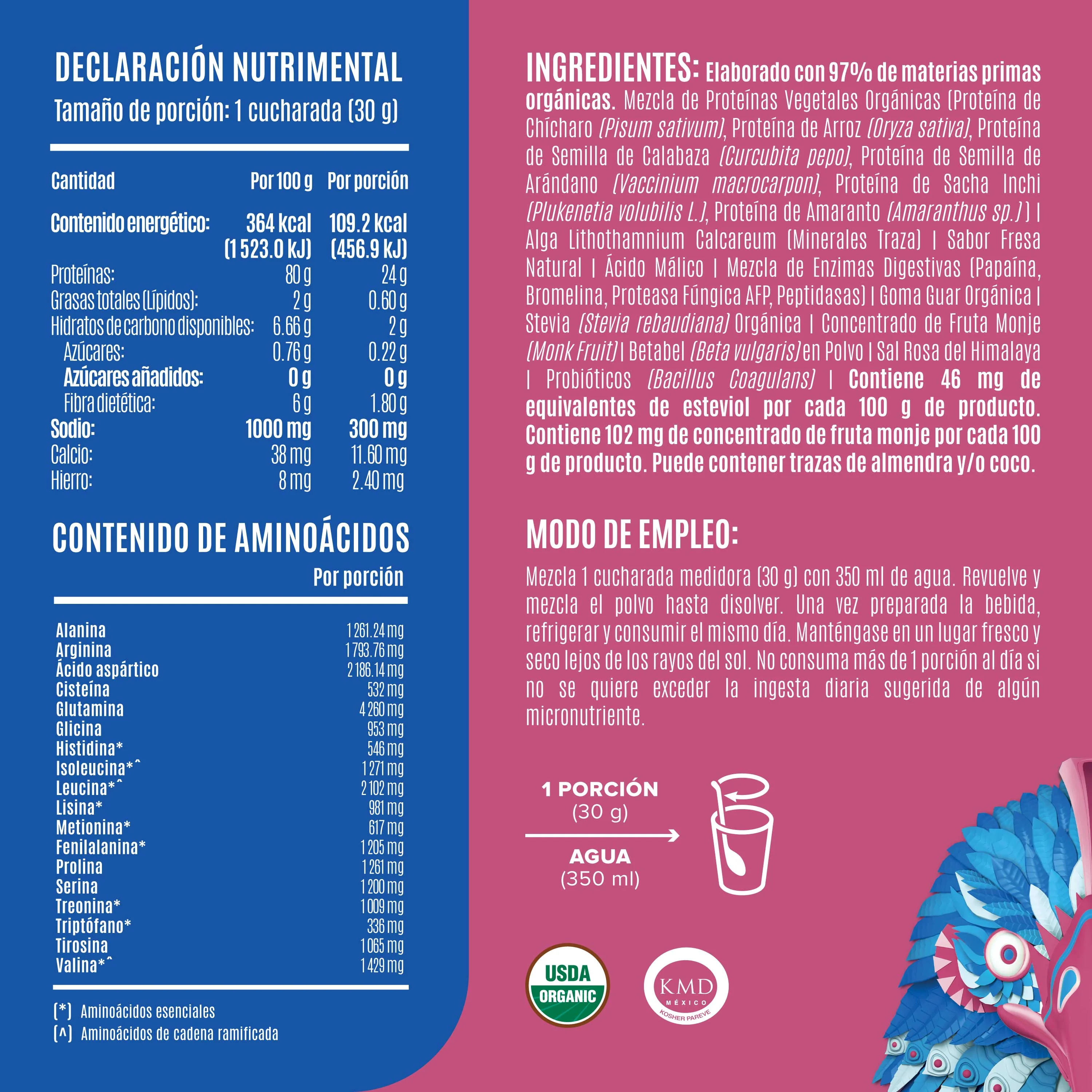 Falcon Protein: Proteína Vegana Orgánica en Polvo - Fresa 12 Pack Sobres - Image 4