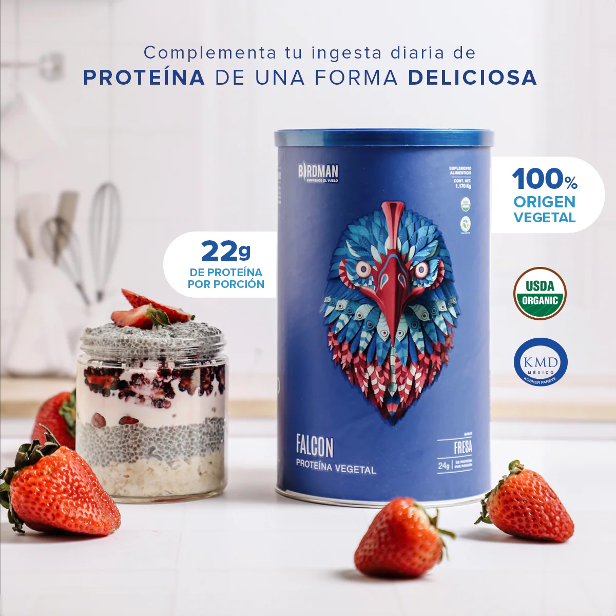 Falcon Protein: Proteína Vegana Orgánica en Polvo - Fresa 510 g - Image 4