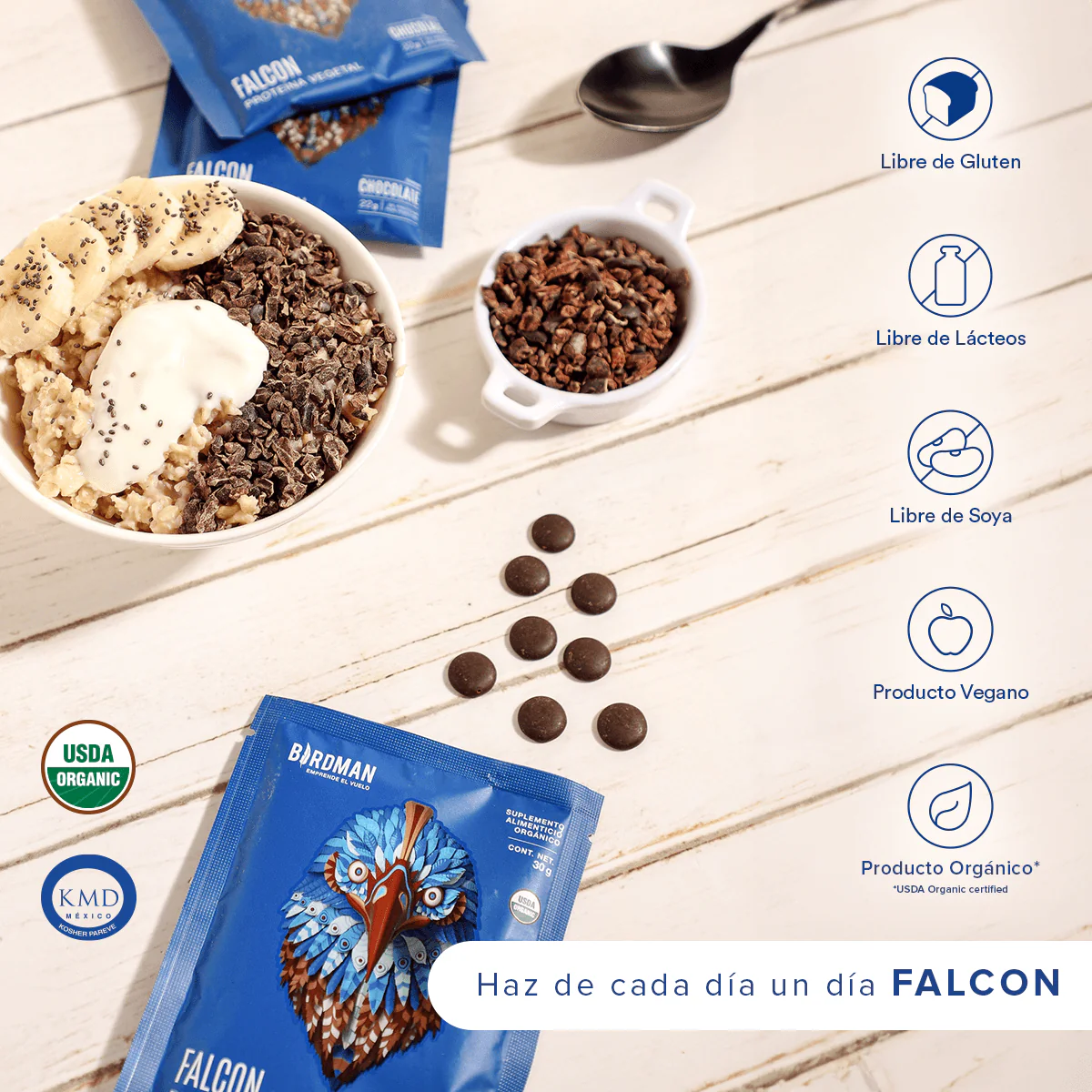 Falcon Protein: Proteína Vegana Orgánica en Polvo - Vainilla 12 Pack Sobres - Image 6
