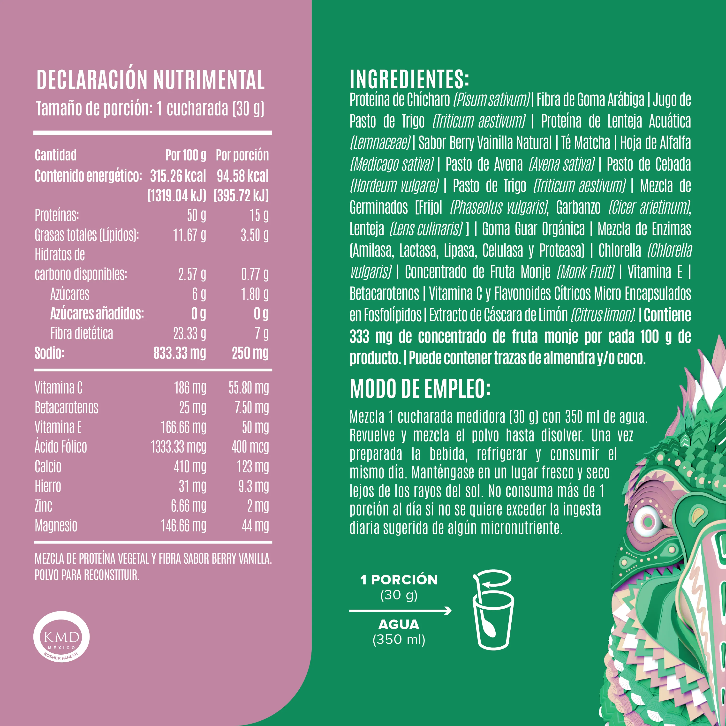 Parrot Greens & Protein Proteína en Polvo con Verdes & Vitaminas - Berry Vainilla 900 g - Image 3