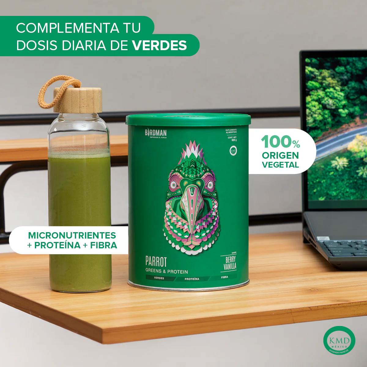 Parrot Greens & Protein Proteína en Polvo con Verdes & Vitaminas - Berry Vainilla 900 g - Image 4