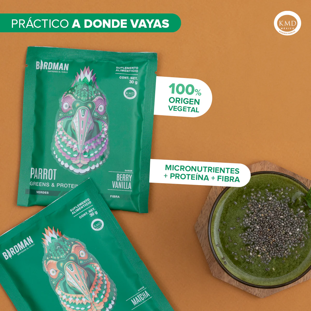 Parrot Greens & Protein Proteína en Polvo con Verdes & Vitaminas - Berry Vainilla 12 Pack Sobres - Image 5