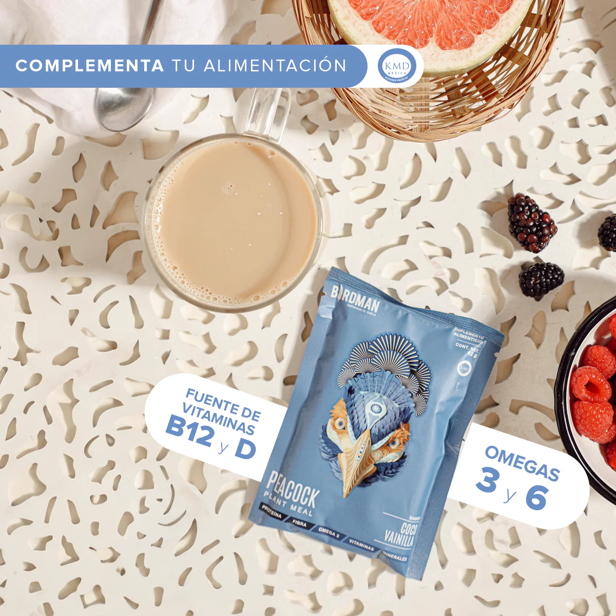 Peacock Plant Meal Proteína en Polvo con 11 Vitaminas & Omega 3 - Chocolate 10 Pack Sobres - Image 5