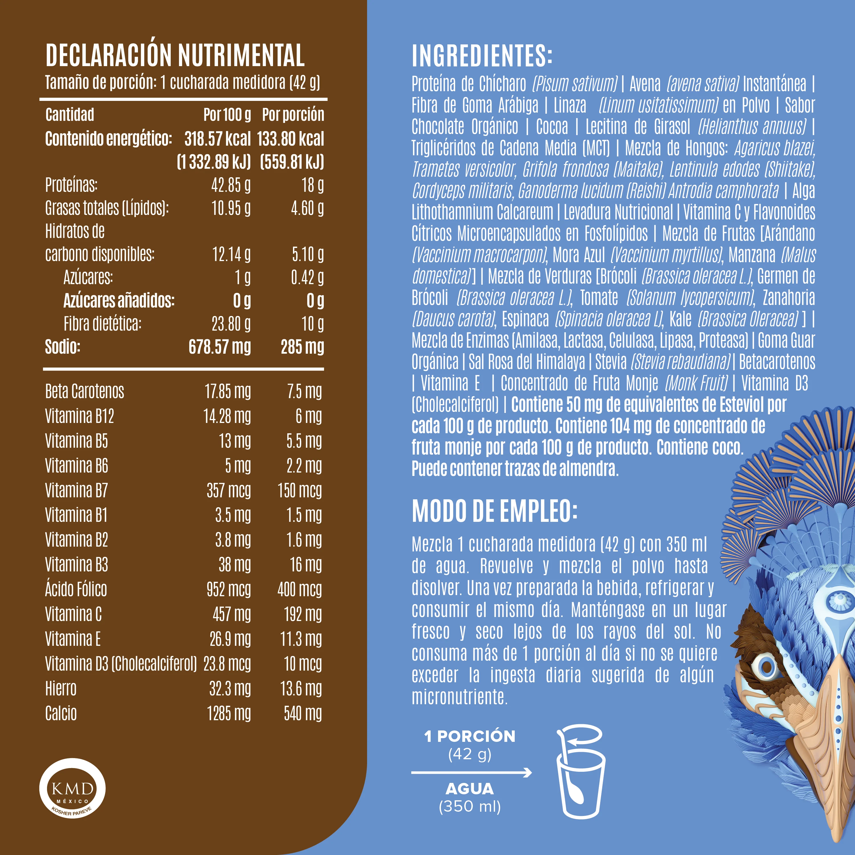 Peacock Plant Meal Proteína en Polvo con 11 Vitaminas & Omega 3 - Chocolate 882 g - Image 3