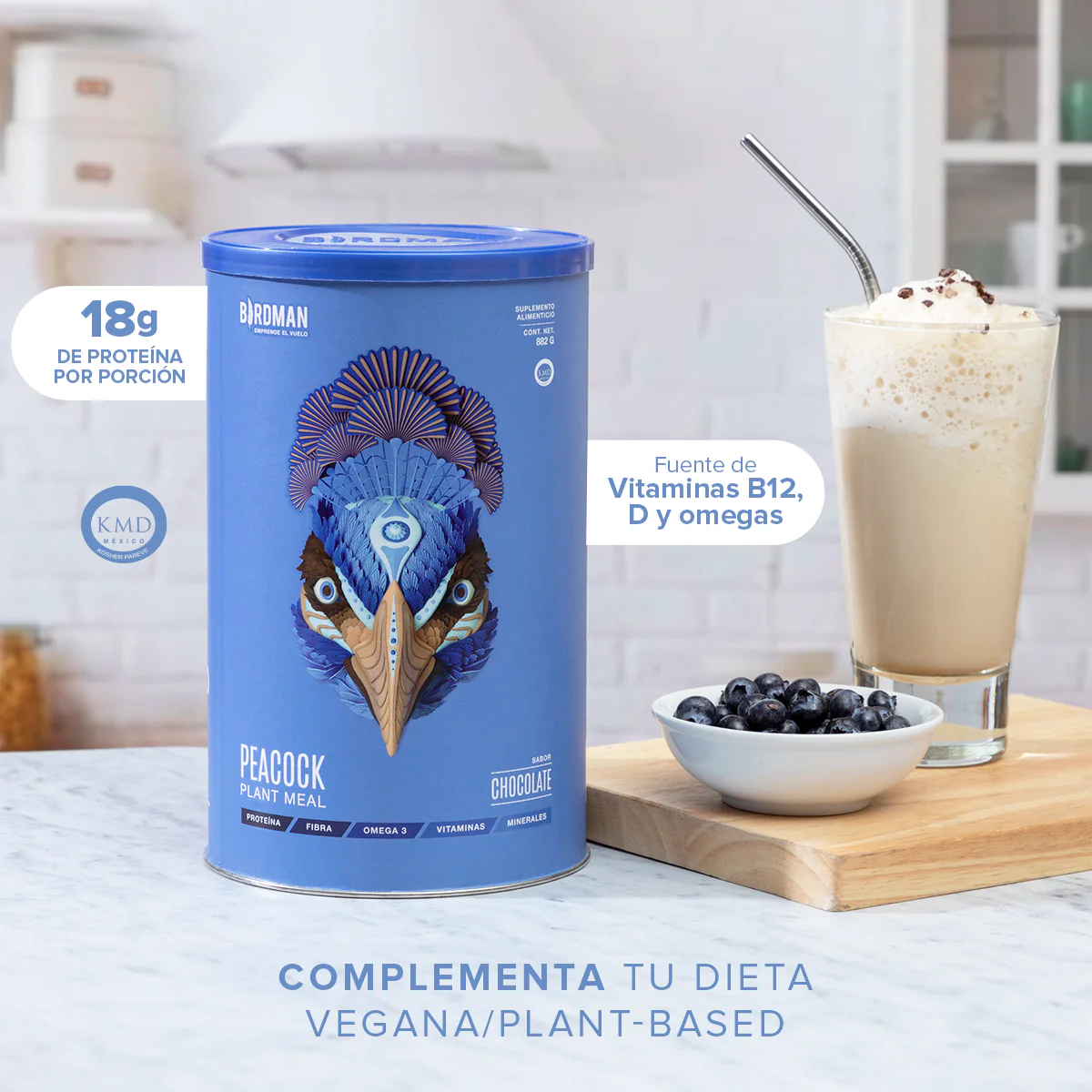 Peacock Plant Meal Proteína en Polvo con 11 Vitaminas & Omega 3 - Chocolate 882 g - Image 4